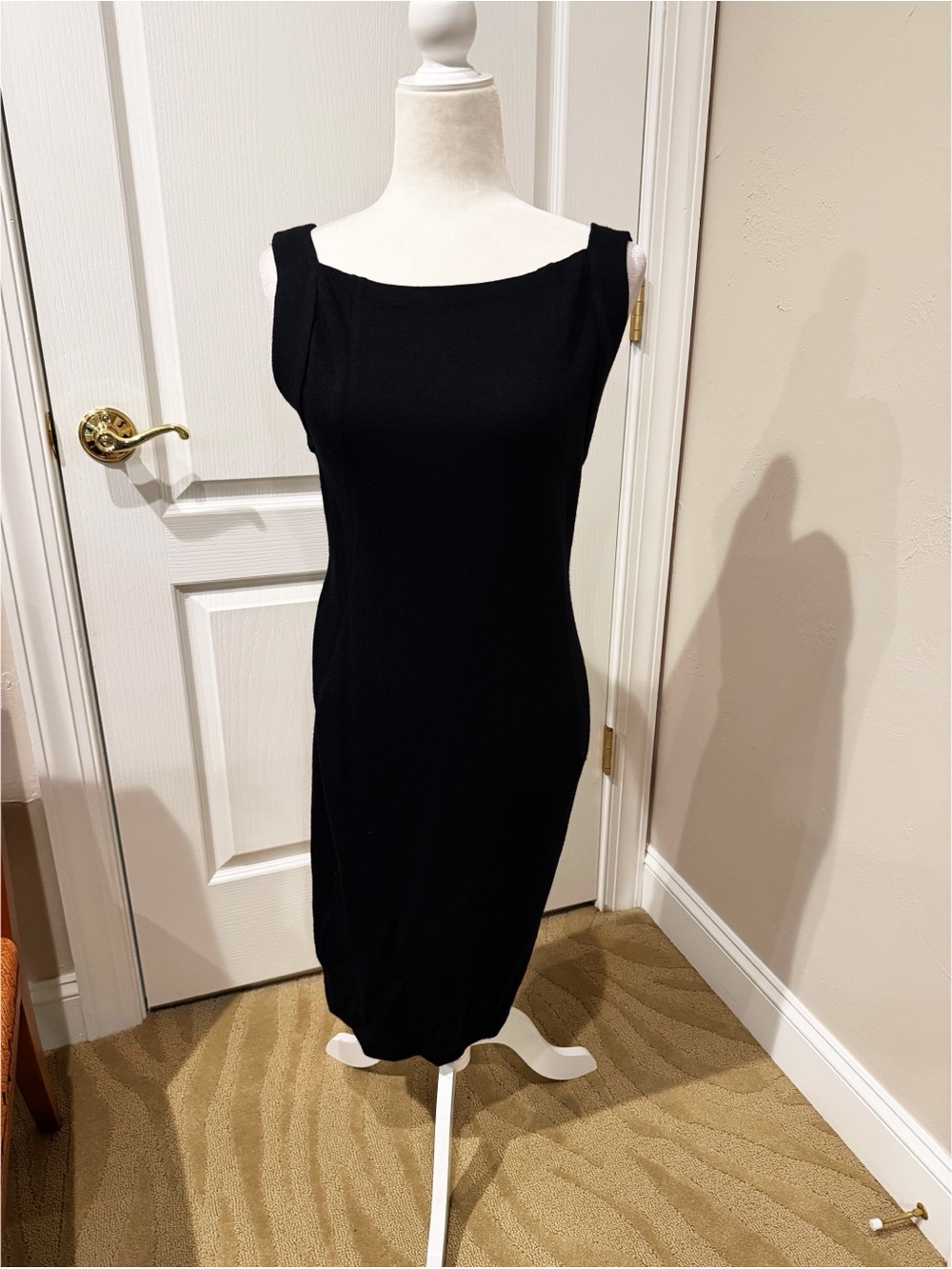 NWT Vintage St John Classic Black Sleeveless Sheath Dress with low V Back